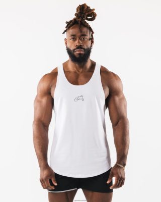 Clothing Alphalete Men Wolf Head Raw Cut Tank White 686D00592 Alphalete Australia