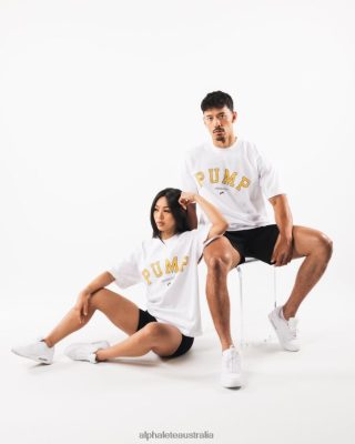 Clothing Alphalete Unisex Pump University Tee White 686D00228 Alphalete Shorts Sale