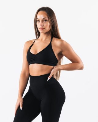 Clothing Alphalete Women Amplify Halter Bra Black 686D0024 Alphalete Shorts Sale