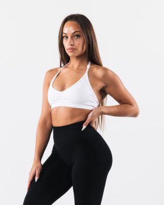 Clothing Alphalete Women Amplify Halter Bra White 686D0015 Alphalete Shorts Sale
