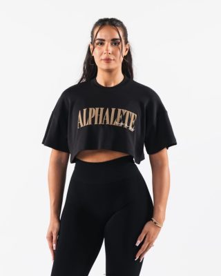 Clothing Alphalete Women Republic Crop Tee Black 686D00201 Alphalete Shorts Sale
