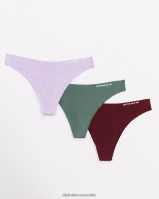 Clothing Alphalete Women Seamless Thong 3pk Lilac/Sangria/Jade Green 686D00466 Alphalete Australia