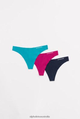 Clothing Alphalete Women Seamless Thong 3pk Turquoise/Fuchsia/Midnight 686D00465 Alphalete Shorts Sale