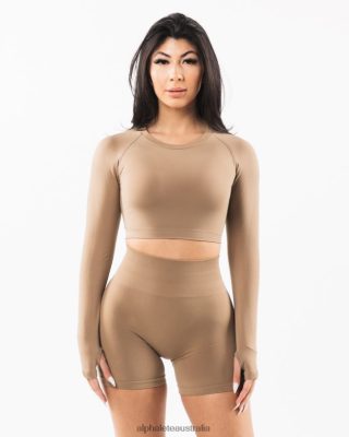Clothing Alphalete Women Stratus LS Crop Chai Brown 686D00255 Alphalete Shorts Sale